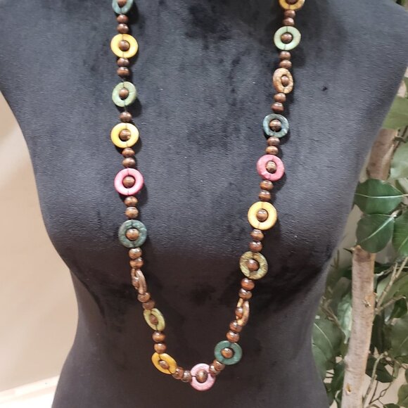 Unbranded Jewelry - Vintage Bohemian Multicolor Wood Beaded Long Sweater Style Teardrop Necklace